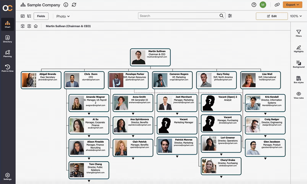 Employee Reporting Relationships and Organizational Hierarchy | OrgChart Workforce planning org chart in OrgChart