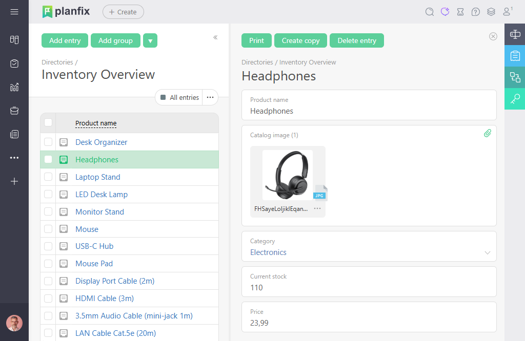 Inventory Management Workspace | Planfix Inventory management workspace in Planfix