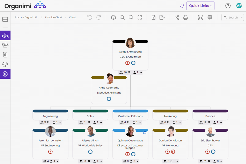 Chart Creation and Hierarchy Management | Organimi Company org chart in Organimi