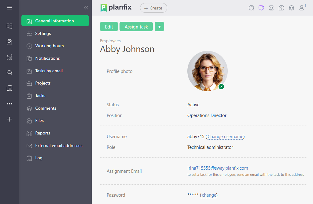 Employee Card Settings | Planfix Employee card settings in Planfix