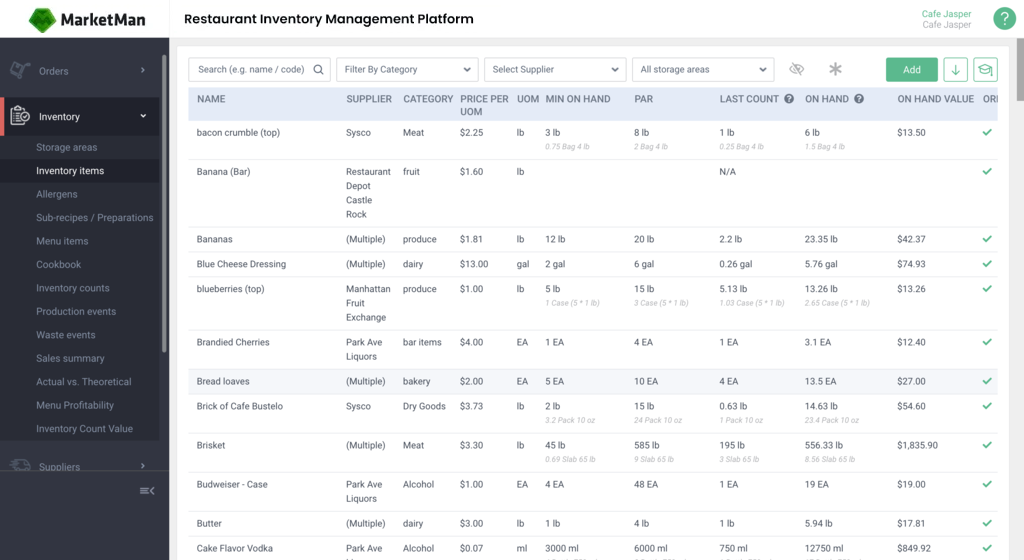 Restaurant Inventory Management | Marketman Restaurant inventory and supplier management in Marketman