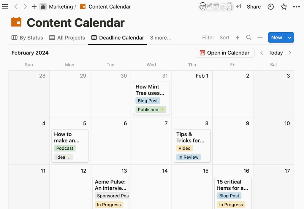 Content Calendar | Notion Content Calendar with Publication Statuses