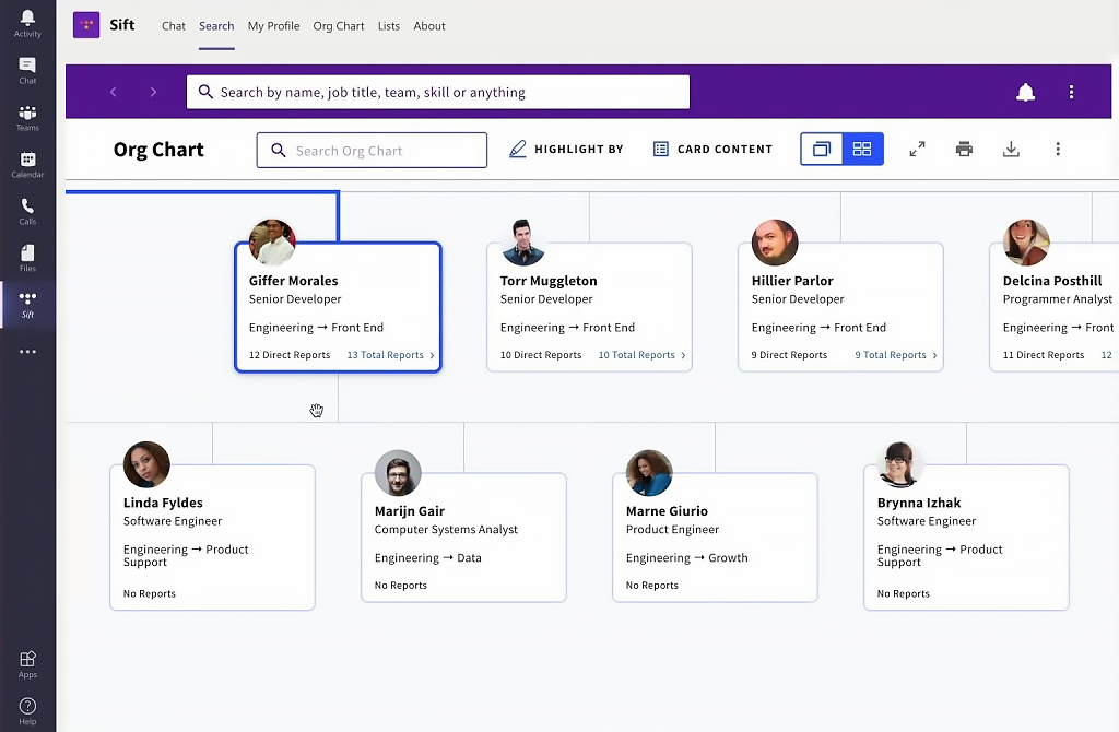 Employee Reporting Structure and Hierarchy Management | Sift Automated org chart and employee directory in Sift