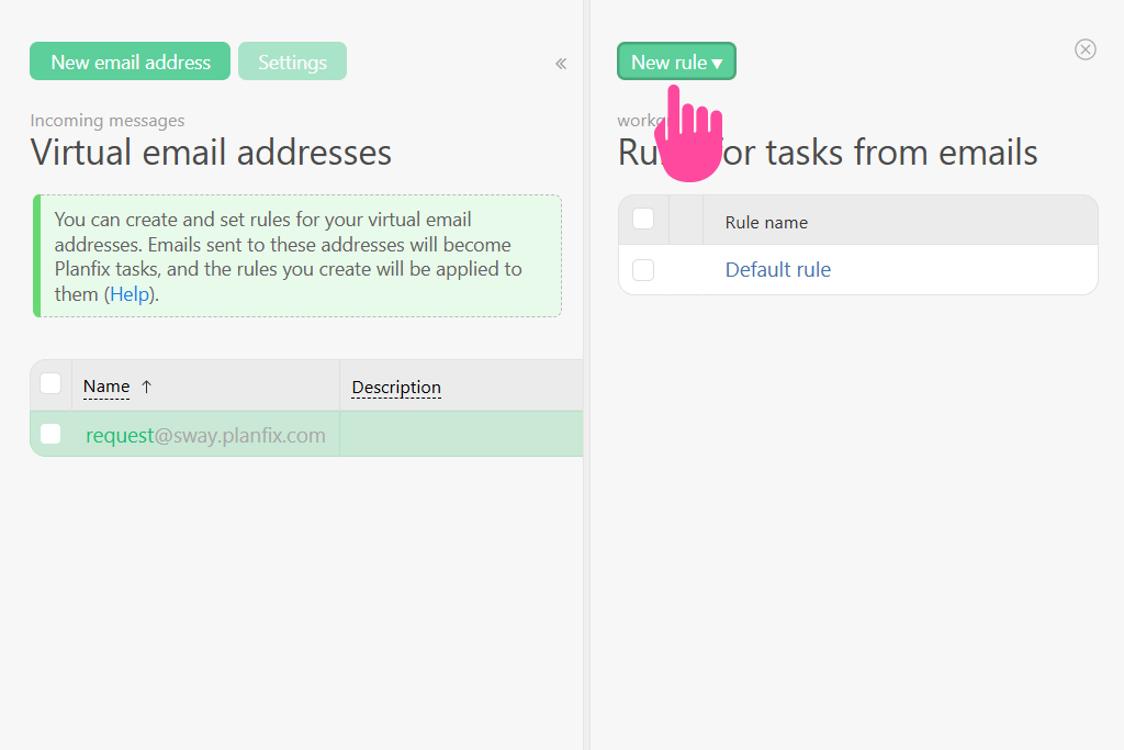 Configuring Email Processing Rules | Planfix Configuring Email Processing Rules