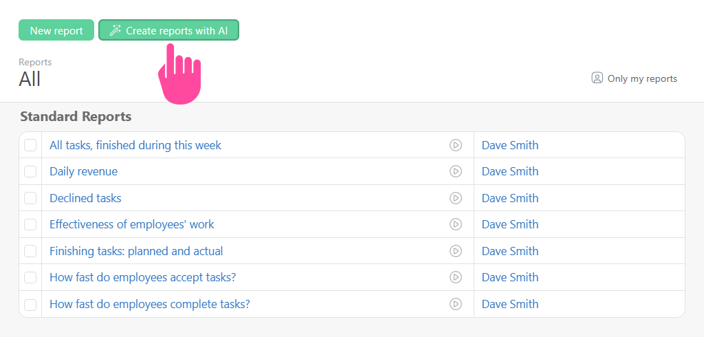 Creating a report using AI in Planfix