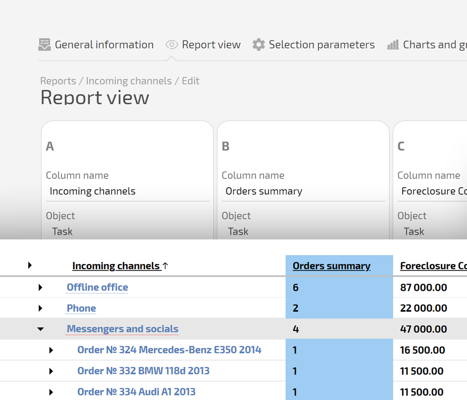 Report designer Planfix CRM and Project Management System