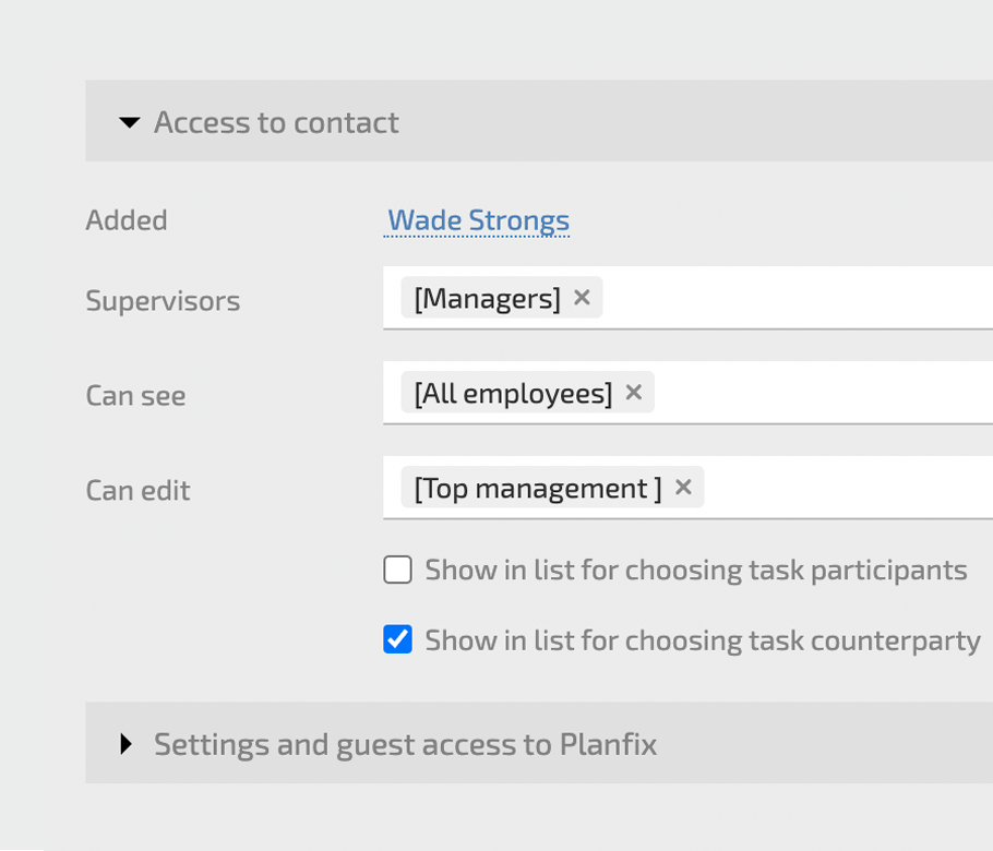 Acceso a Contactos Planfix CRM and Project Management System