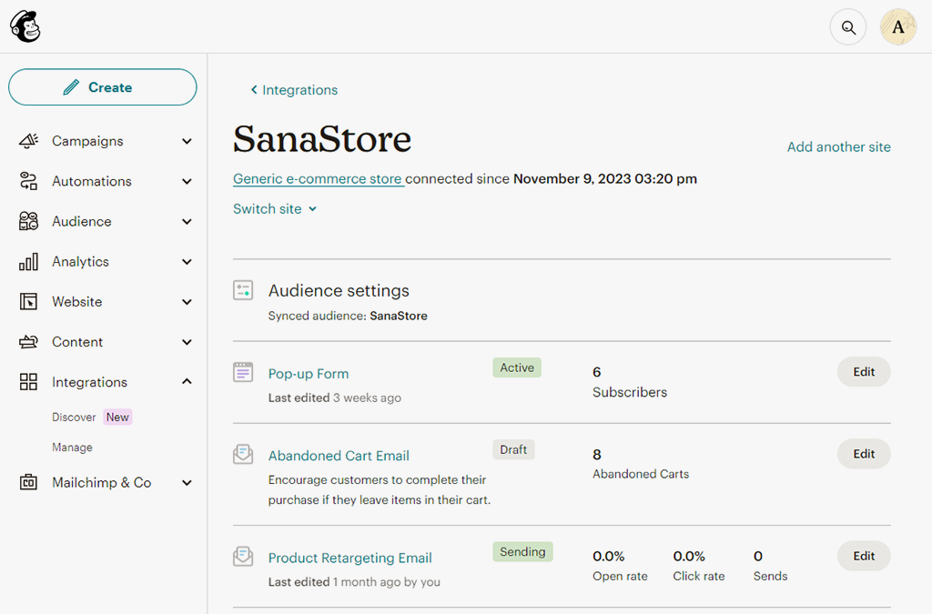 E-commerce marketing automation in Mailchimp