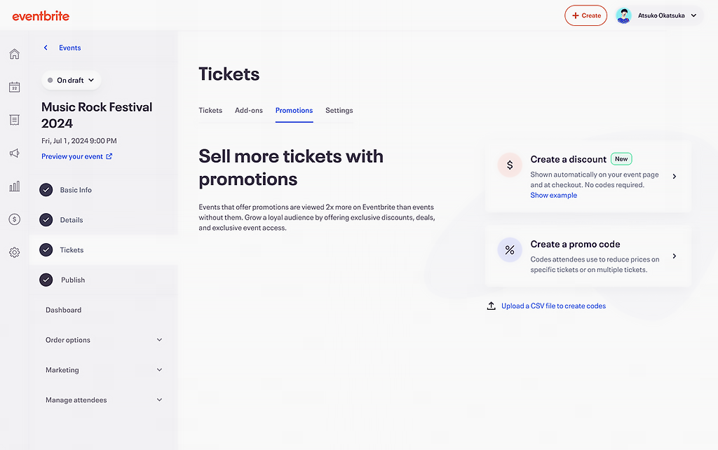 Ticket Promotions in Eventbrite