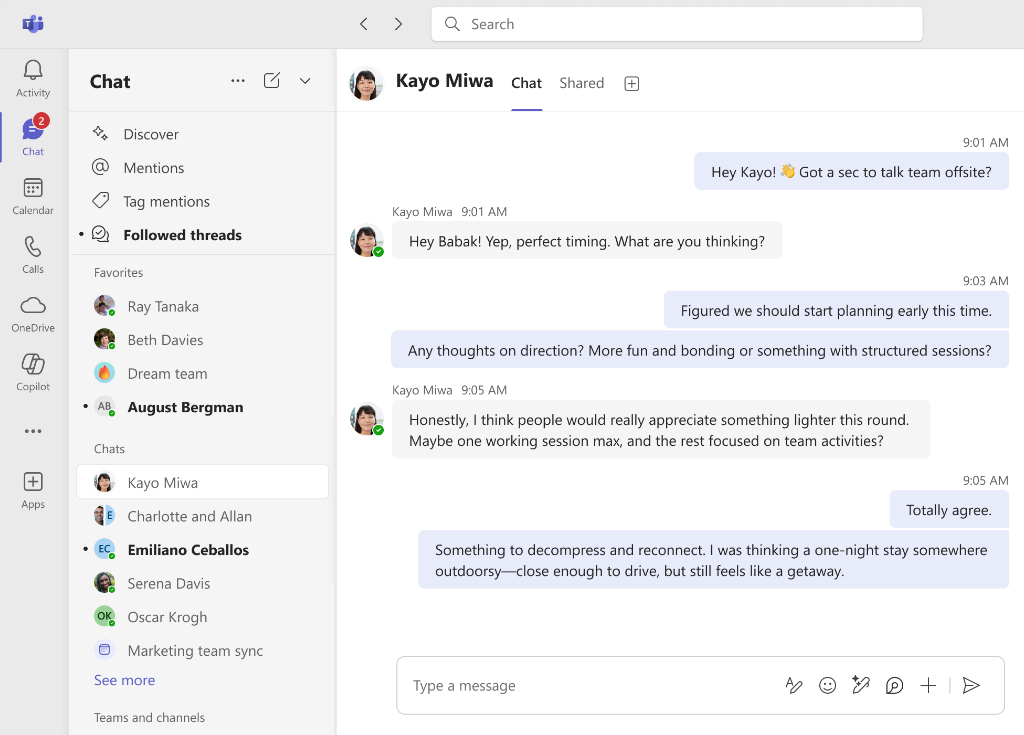 Team offsite planning in Microsoft Teams