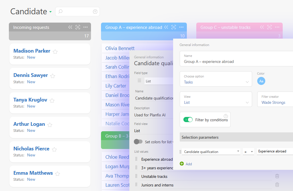 Automatic Qualification of Candidates | Planfix Automatic Qualification of Candidates
