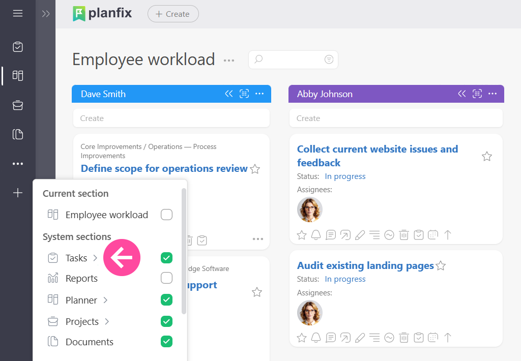 Custom Workspace Navigation in Planfix