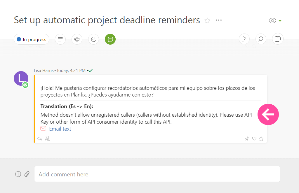 Example of a Comment With Translation