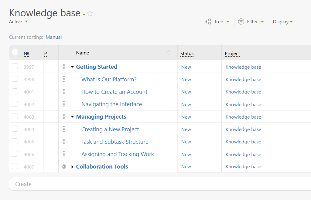 Structure of the Knowledge Base | Planfix Knowledge Base Structure in Planfix