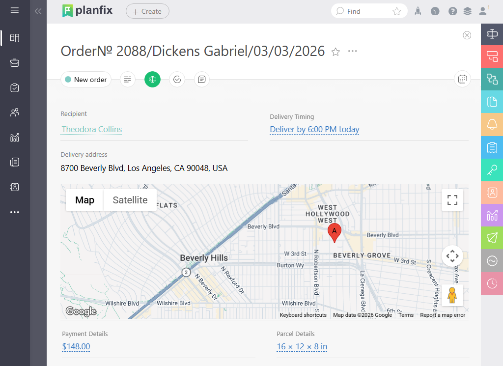 Store Order Data Routed to Courier Task | Planfix Store Order Data Routed to Courier Task in Planfix