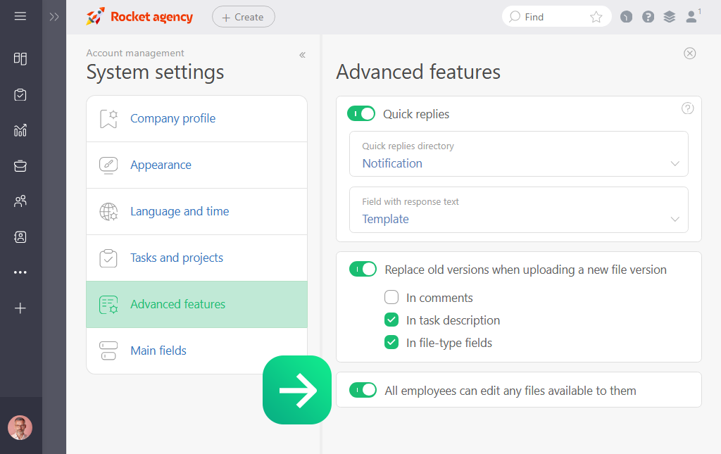 Team file editing permissions | Planfix Team file editing permissions in Planfix
