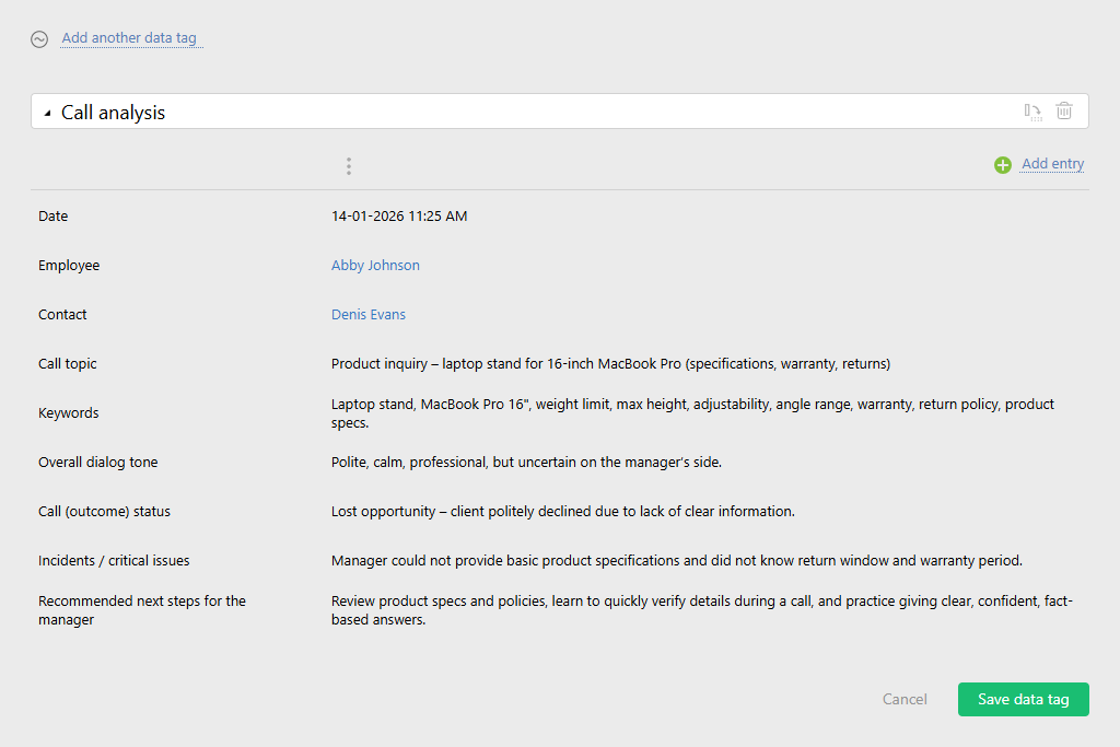 Call Analysis in Planfix Analytics