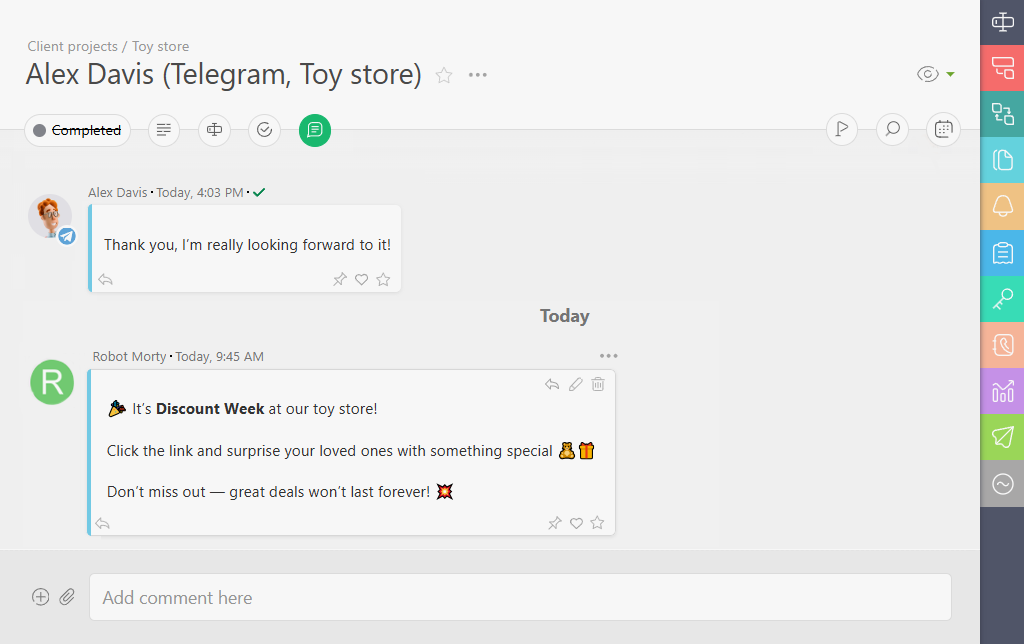 Automatic message sending | Planfix Automatic message sending in Planfix