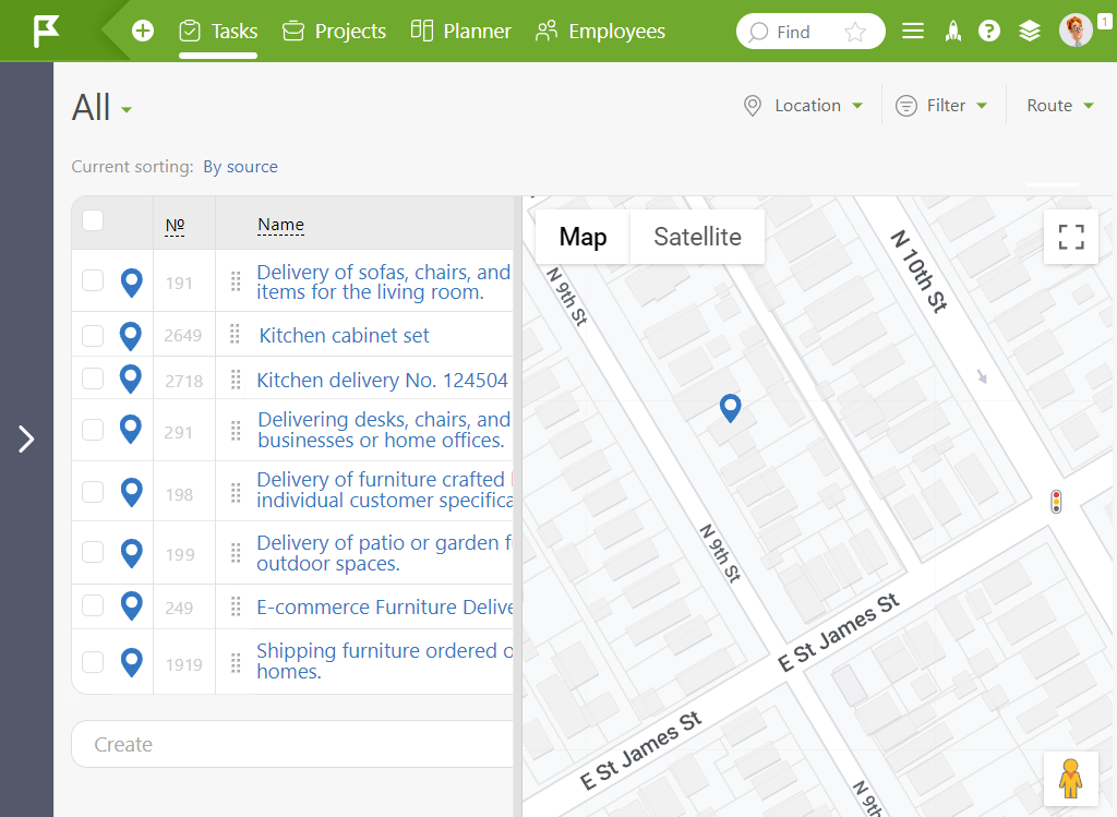 How Tasks With a “Location” Tag Are Shown on a Map| Planfix How Tasks With a “Location” Tag Are Shown on a Map