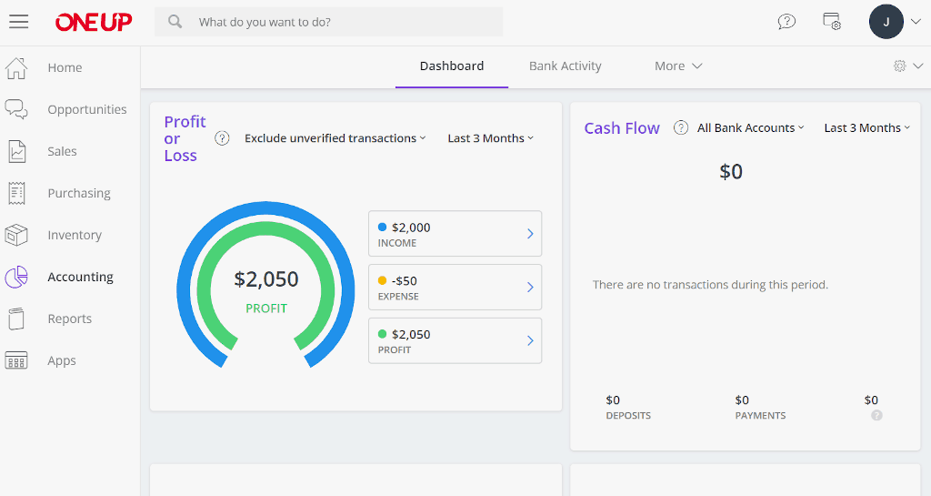 Profit and Cash Flow Tracking | OneUp Profit and Cash Flow Tracking in OneUp