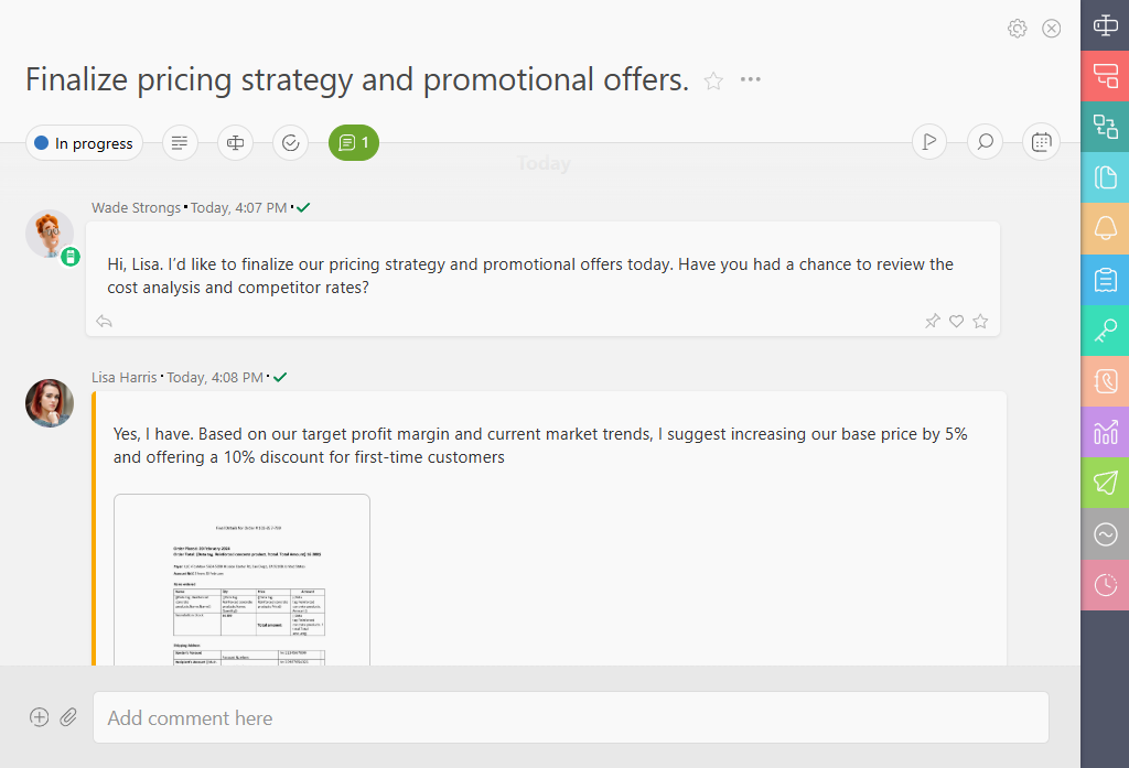 Pricing strategy task in Planfix