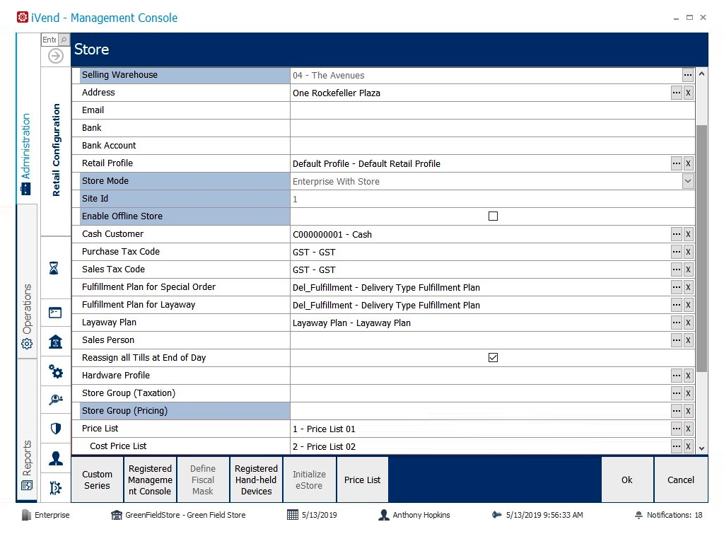 Store profile and settings in iVend