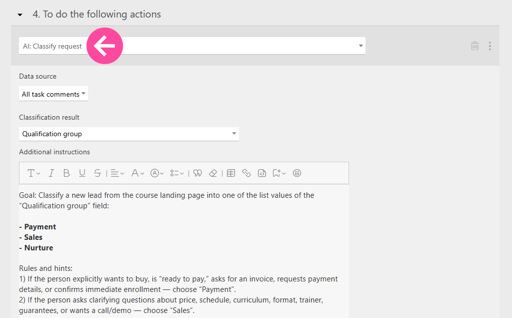 AI Automated Scenario Operation: Qualify the Request | Planfix AI Automated Scenario Operation: Qualify the Request