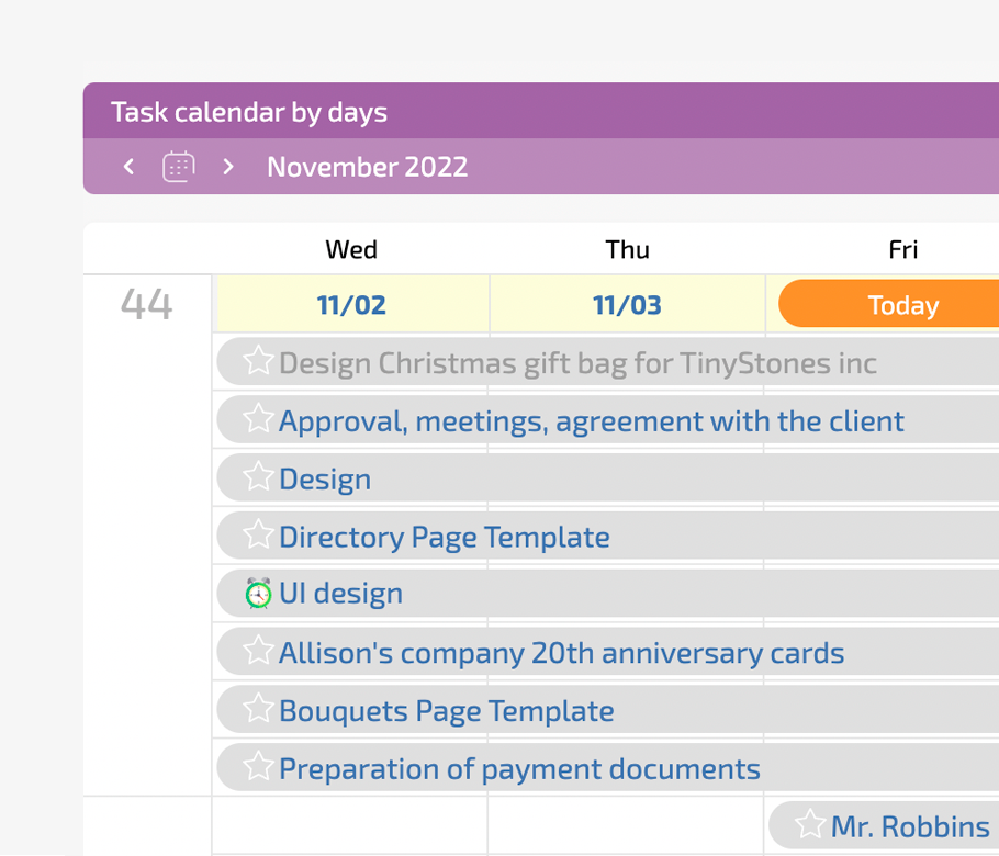 Calendar Sarcini Planfix CRM and Project Management System