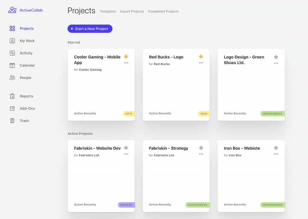 ActiveCollab project cards