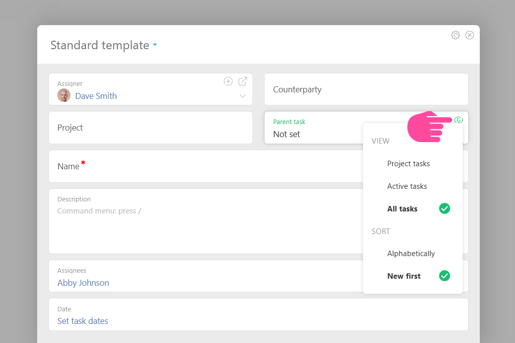 Parent task from project | Planfix Parent task from project in Planfix