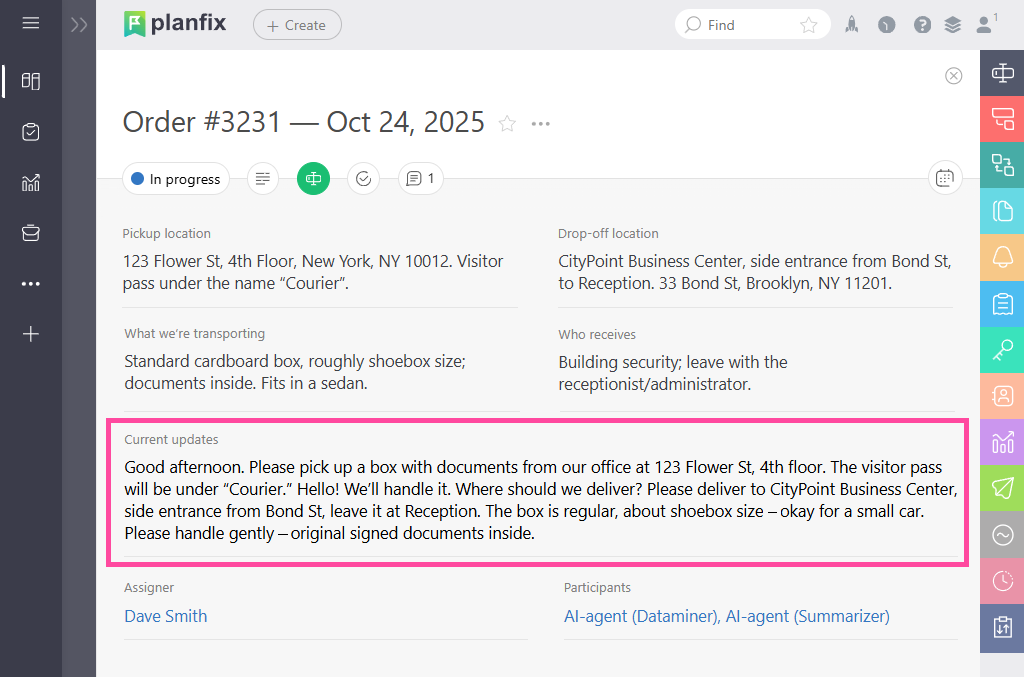 Summarizer AI Agent Makes a Summary of the Task | Planfix Summarizer AI Agent Makes a Summary of the Task