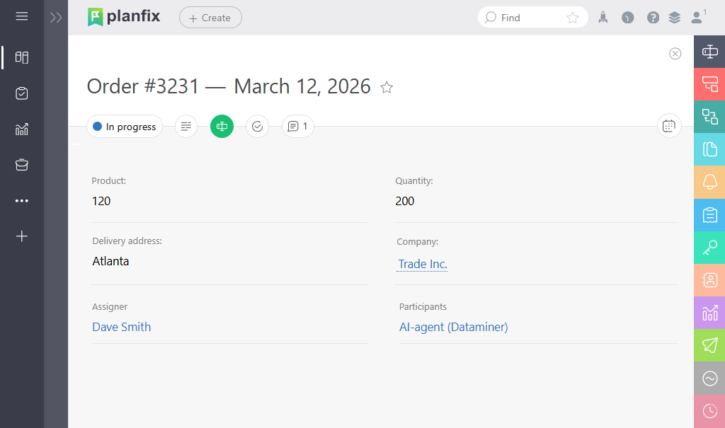AI Agent Dataminer automatically fills in task in Planfix