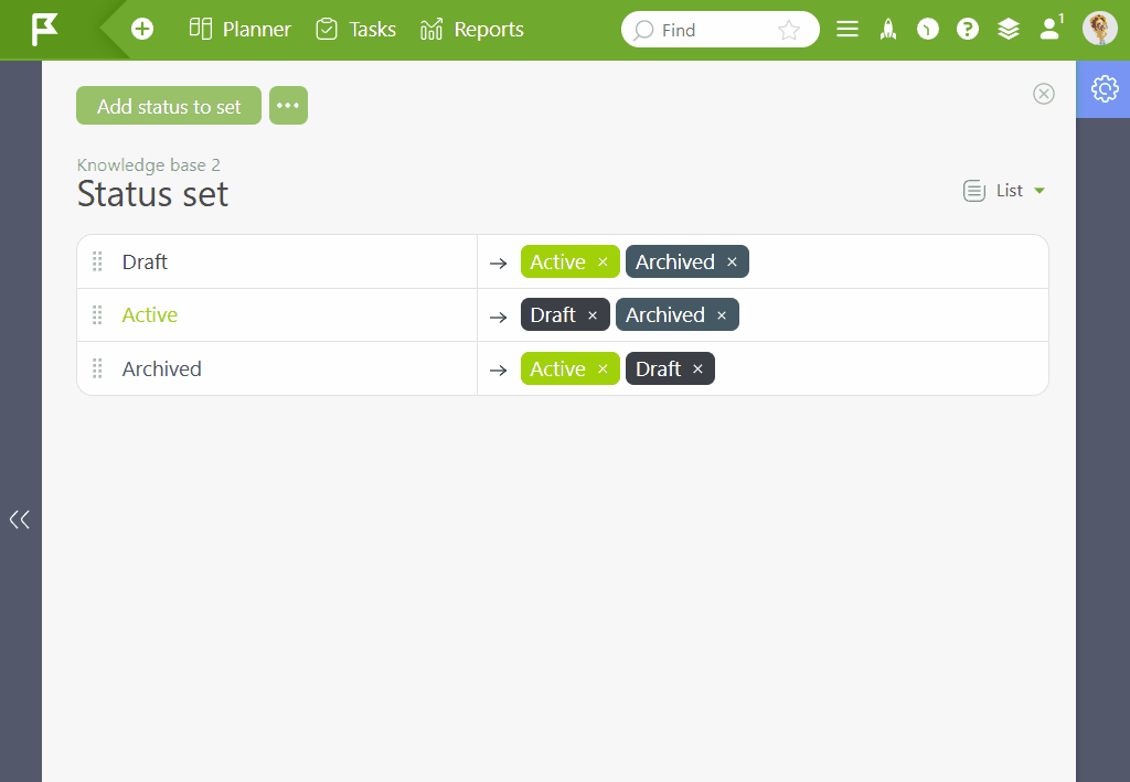 Removing Unnecessary Statuses for an Object | Planfix Deleting Unnecessary Statuses for an Object