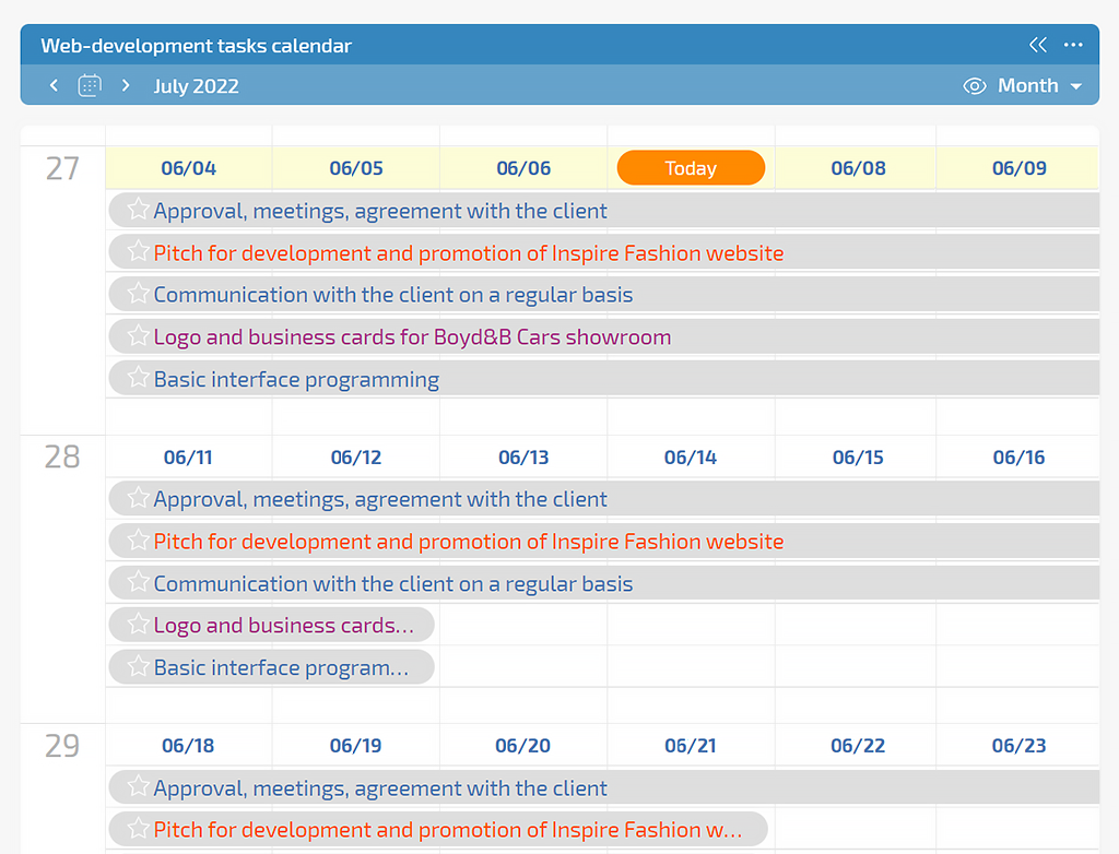 Calendar | Planfix Calendar in Planfix