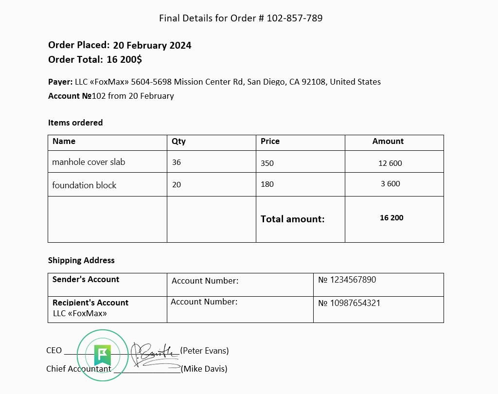 	
Template-Formed Document With Printing