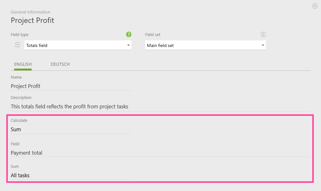 Setting the Summary Field for Profit Calculation | Planfix Setting the Summary Field