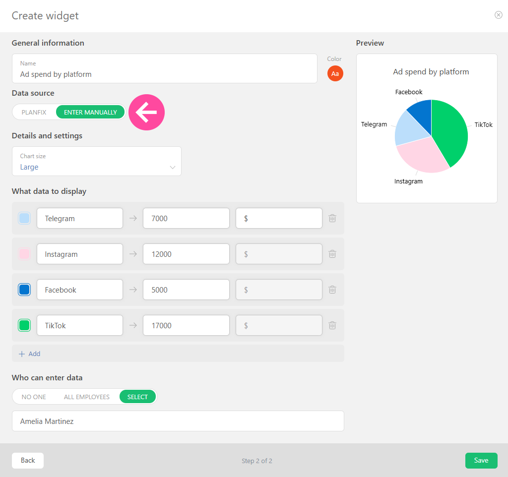 Manual data entry for ad spend shown using a widget | Panfix Manual data entry for ad spend shown using a Panfix widget