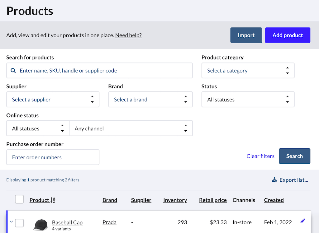 Product catalog in Lightspeed