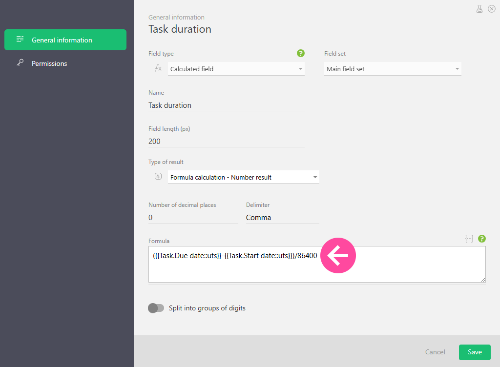 Custom Field Calculating Task Duration in Planfix 