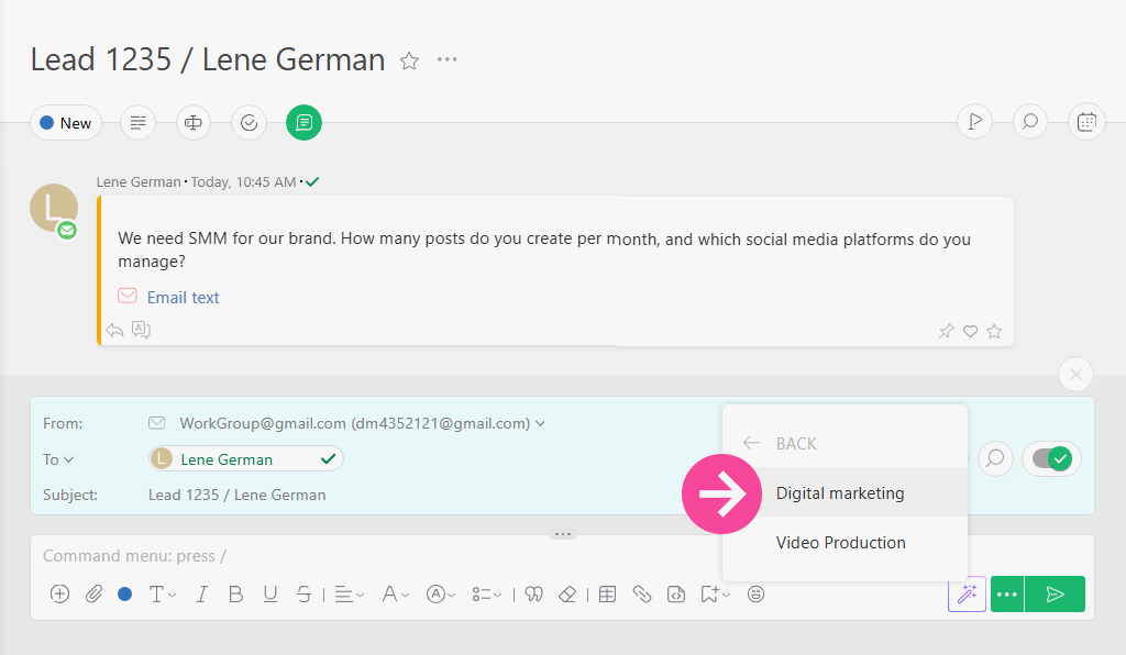 AI knowledge base search and response generation in Planfix | Planfix AI knowledge base search results and smart answer generation in Planfix