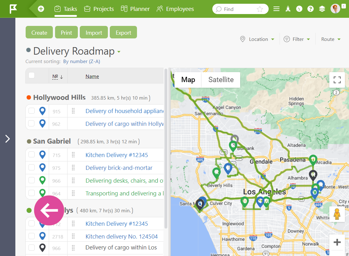 Routes for Different Groups are Specified with Unique Colors | Planfix Routes for Different Groups are Specified with Unique Colors