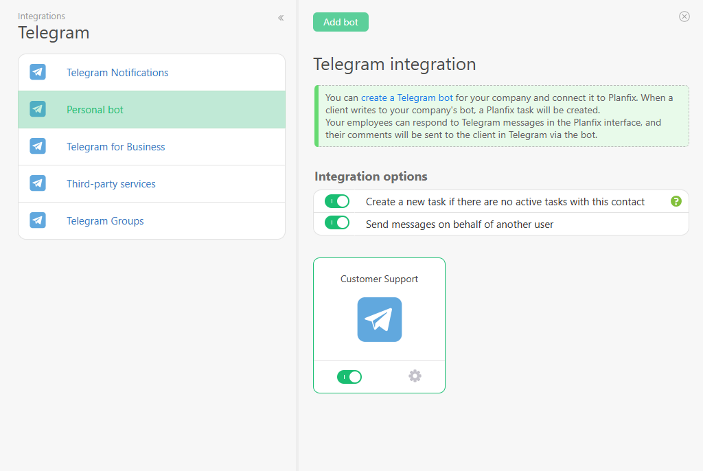 Telegram Integration with Planfix