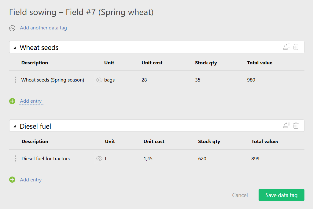Consumables directories in a Planfix task