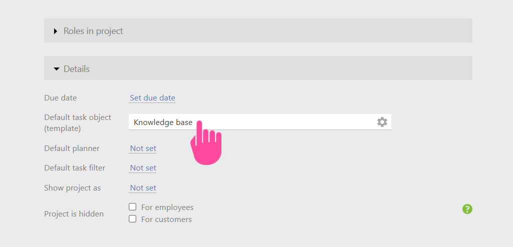 Specifying the Default Task Object | Planfix Specifying the Default Task Object