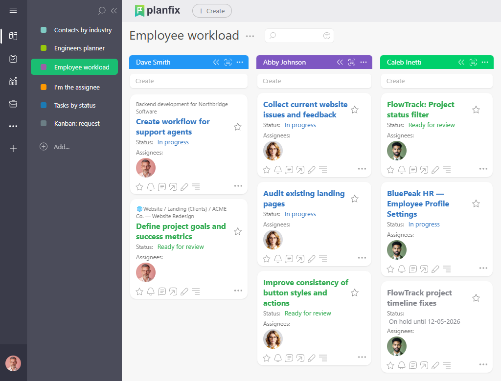 Employee workload planner in Planfix