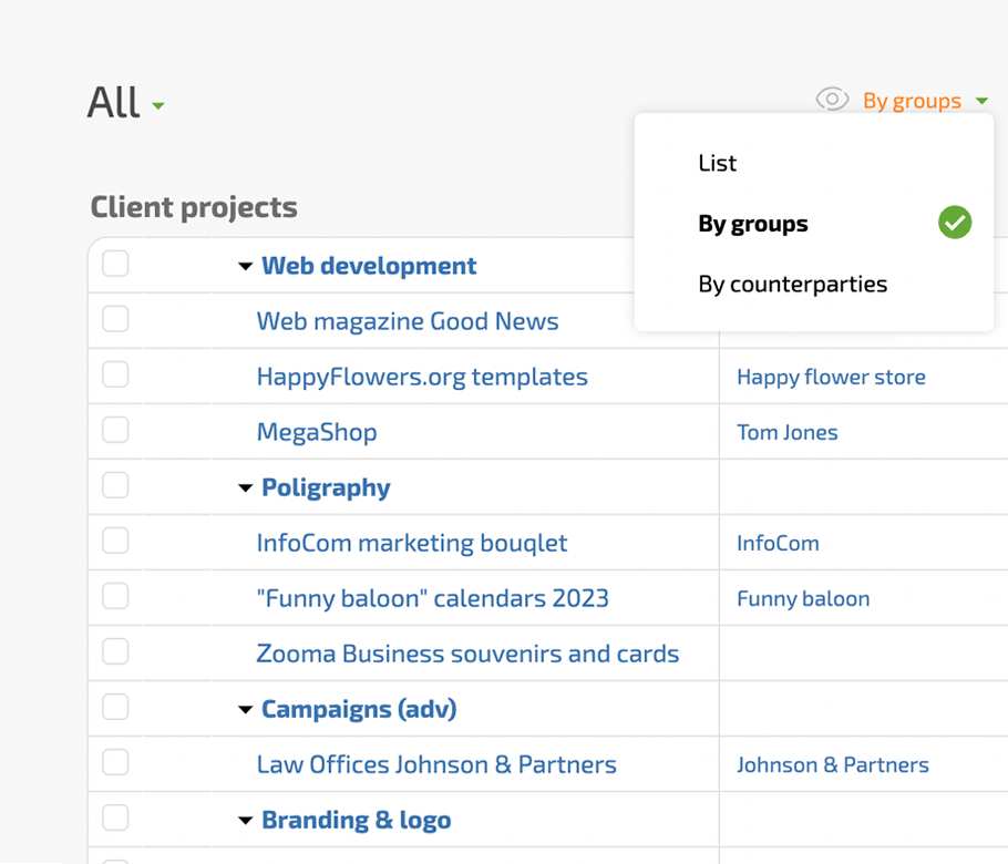 Rodzaje Wyświetlania Projektów Planfix CRM and Project Management System