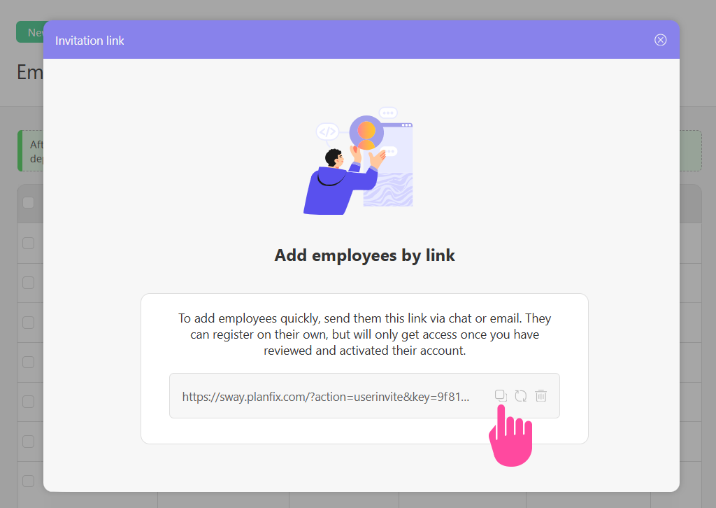 Employee Self Registration Form in Planfix