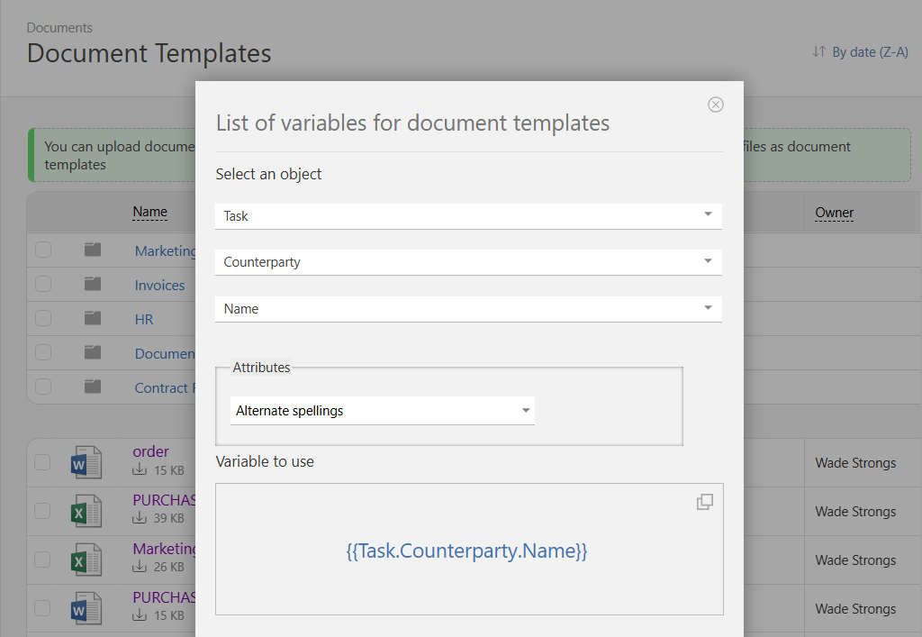 Add Variable to Document Template