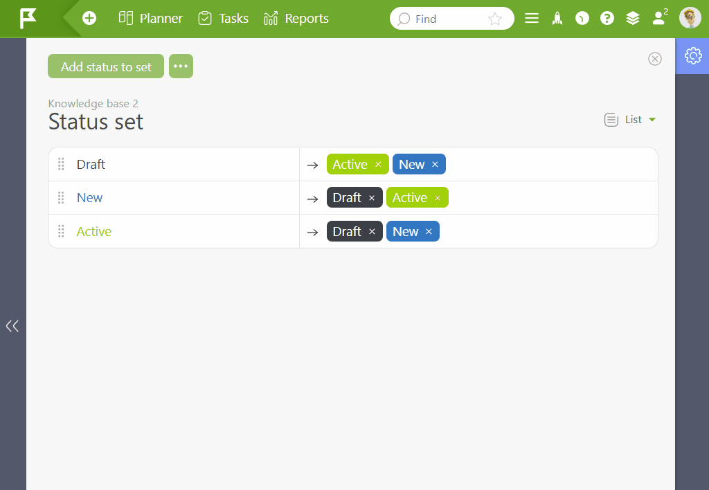 Set of Statuses for Object | Planfix Set of Statuses for Object