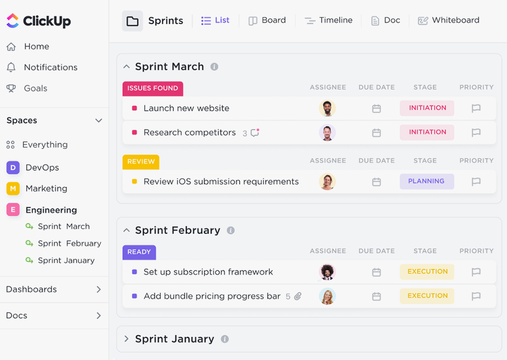 Sprint Task List in ClickUp